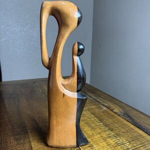 Hand Carved Wood Abstract Mother & Child Sculpture Figurine 13.5" Tall Primitive
